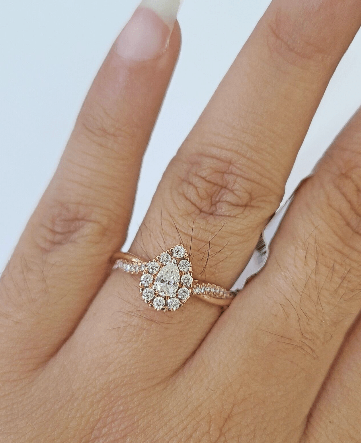 REAL 14k Rose Gold Diamond Ladies Ring Pear Shaped Women Engagement Wedding - GoldenlinQ